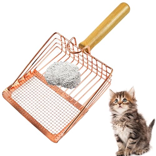 MUYG Katzenstreuschaufel, Mental-Katzenstreuschaufel mit Massivholzgriff, Premium-Kitty-Schaufel und Geschwindigkeitssieb, tiefer Schaufel, Filter, Kätzchen-Kot-Heber, leicht zu reinigen, kleine und von MUYG