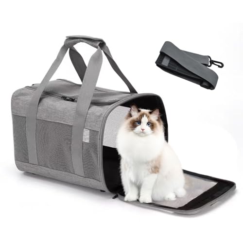 MUYG Katzentragetasche für kleine und mittelgroße Katzen, Hunde, zusammenklappbar, von Fluggesellschaften zugelassen, weiche Seiten, faltbar, Belüftung, atmungsaktives Netzgewebe, Reise-Tragetasche von MUYG