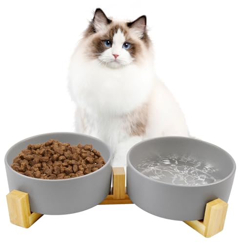 MUYG Keramik-Katzennäpfe mit Bambus-Ständer, rutschfestes Futter- und Wassernapf-Set für kleine Hunde, kein Verschütten, modern, niedlich, beschwerter Katzennapf für kleine Hunde, Welpen, Katzen, MUYG Keramik-Katzennäpfe mit Bambus-Ständer, rutschfestes Futter- und Wassernapf-Set für kleine Hunde, kein Verschütten, modern, niedlich, beschwerter Katzennapf für kleine Hunde, Welpen, Katzen, von MUYG