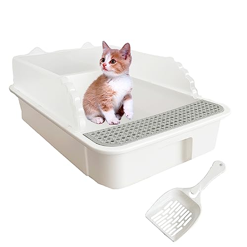MUYG Offene Katzentoilette mit hoher Seite, erhöhte Anti-Spritzwasser-Katzentoilette, Kätzchen-WC mit Siebschaufel, halbgeschlossenes, leicht zu reinigen, kein Geruch von MUYG