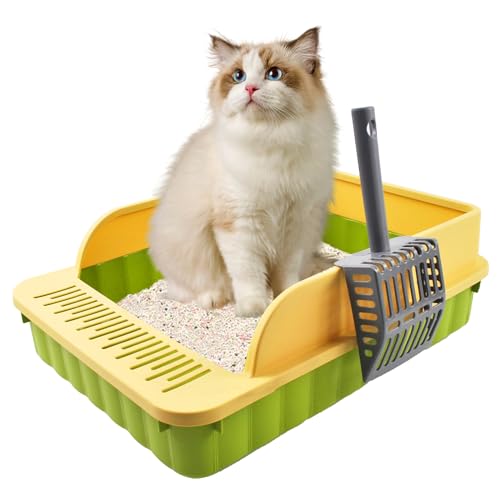 MUYG Offene Katzentoilette mit hoher Seite, spritzwassergeschützt, mit Siebschaufel, halbgeschlossene Kätzchentoilette, Pfanne, abnehmbar, verhindert Sandaustritt, desodorierend, leicht zu reinigen, MUYG Offene Katzentoilette mit hoher Seite, spritzwassergeschützt, mit Siebschaufel, halbgeschlossene Kätzchentoilette, Pfanne, abnehmbar, verhindert Sandaustritt, desodorierend, leicht zu reinigen, von MUYG