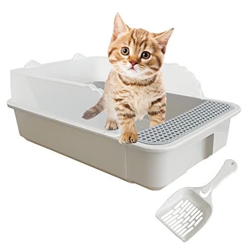 MUYG Offene Katzentoilette mit hoher Seite, spritzwassergeschützte Katzentoilette, Kätzchentoilette mit Streuschaufel, halbgeschlossene, abnehmbare Kätzchenstreu für Kisten, leicht zu reinigen, kein von MUYG