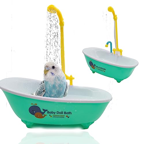 MUYG Papagei Automatische Badewanne mit Dusche, niedliche, langlebige Vogeltränke, Vogeltränke, Brunnen für kleine, mittelgroße Papageien, Nymphensittiche, Conures Lovebirds (grün, 26.7x10.2x29.9 cm) von MUYG
