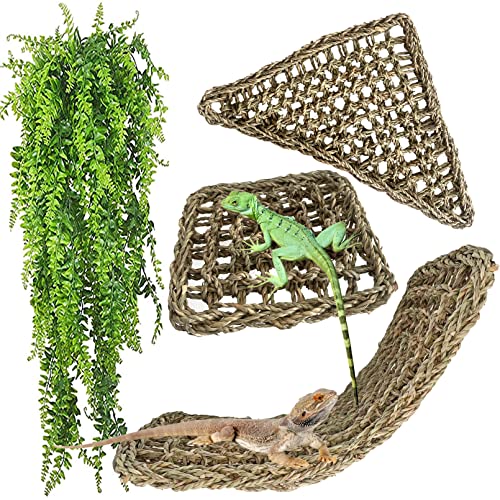 MUYG Reptilien-Hängematte, große Eidechsenliege, Bartagrachen-Zubehör, natürliches Seegras, Hängematten, Flexible Kletterranken, Dekoration für Gecko-Schlangen, Chamäleon, 4 Stück von MUYG