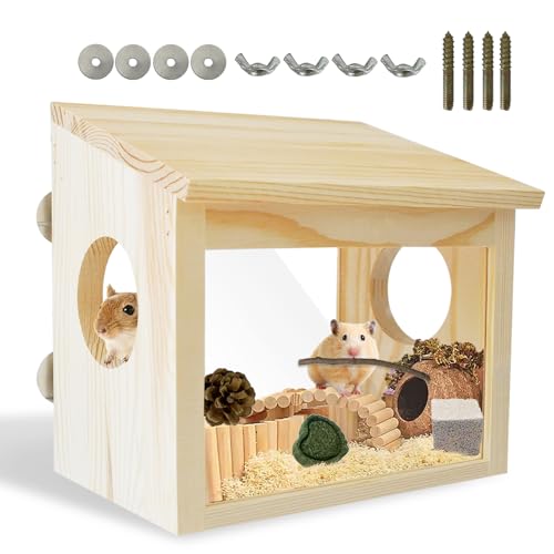 MUYG Sichtbarer Hamster Grabkasten Hamster Sandbad Container Hamster Holzhaus Versteck Exploration mit Acrylplatte Zubehör für Zwerg Syrische Hamster Mäuse Rennmäuse Lemminge Maus von MUYG