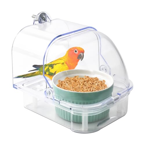 MUYG Vogelkäfig-Futterstation mit Keramikschale, 2-in-1, kein Durcheinander, transparente Sittich-Badewanne mit unterer Schublade, Duschbox für Vögel, Wellensittiche, Sittiche, kleine Papageien, MUYG Vogelkäfig-Futterstation mit Keramikschale, 2-in-1, kein Durcheinander, transparente Sittich-Badewanne mit unterer Schublade, Duschbox für Vögel, Wellensittiche, Sittiche, kleine Papageien, von MUYG