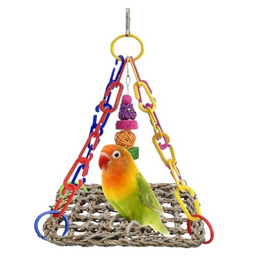 MUYG Vogelschaukel-Spielzeug, Seegras-Matte, natürliches Seegras gewebt, Papageien-Hängematte, Schaukel, Vogelnetz, Hängematte-Matte, Kletterschaukelmatte mit buntem Kauseil, Spielzeug für Sittiche von MUYG
