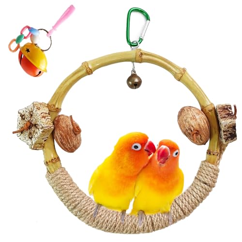MUYG Vogelschaukel mit Glocke, Bambus-Sittiche, Seil-Sitzstangen für Käfigring, Vogelschaukel, Kauen, Nüsse, Spielzeug für Papageien, Nymphensittiche, Nymphensittiche, Wellensittiche, Wellensittiche von MUYG