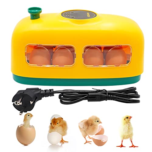 8 Eier Inkubator Hühner Brutmaschine für Geflügeleier, Kleiner Eierbrutschrank in Zugform mit Led-eilicht, Digitale Temperaturregelung Brutautomat Zum Brüten von Vögeln, Wachteln und Tauben (Gelb) von MUYIRTED
