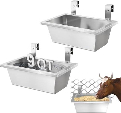 MUYIRTED 8.5L Trinknapf Für Haustiere, Futterautomat für Katzen/Hunde, Wassernapf Aus Edelstahl, Hängende Tränke Für Hühner, Schafe, Katze, Pferdetränke, 2 STK, Indoor und Outdoor von MUYIRTED
