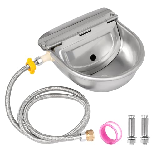 MUYIRTED Tränkebecken Pferd | Pferdetränke Aus Edelstahl | Automatischer Hühner Tränke | Schwimmerventil 1/2 Zoll | 150cm Wasserleitung | Schwimmertränkebecken Für Hunde Schafe Rinder von MUYIRTED