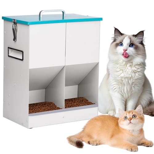 MUYIRTED Futterautomat Katze 2 Näpfe, 10L Futtertröge, Katzenfutterspender Für Katzenfutter Aus Metall, Trockenfutter Automat Für Katzen Und Kleine Hunde, Kaninchen, Futterstation Katzen von MUYIRTED