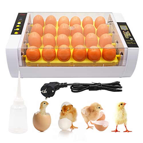 MUYIRTED Inkubator Hühner 24 Eier Brutmaschine Vollautomatisch Brutautomat Wachteln Enteneier Geflügel Egg Incubator mit LED-Beleuchtung, Brutkasten Für Vogel von MUYIRTED