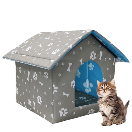 MUYYIKA Katzenhaus Für Draußen Winterfest Wasserdicht Wetterfester Katzenhöhle Haustierhaus Weich Warm Haustierhaus Outdoor Hundehöhle M Für Kleine Hund Katze (S: 35 x 33 x 30 cm, Grau) von MUYYIKA