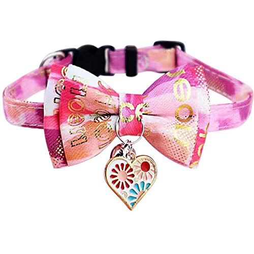 Breakaway Katzenhalsband mit Glöckchen, Kätzchen-Halsband für Welpen, kleine Hunde, Halskette mit Mond-Stern-Muster, verstellbare Länge (Golden Pink) von MUZIEBA