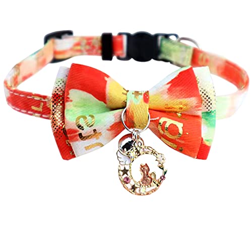 Breakaway Katzenhalsband mit Glöckchen, Kätzchen-Halsband für Welpen, kleine Hunde, Halskette mit Mondstern-Muster, verstellbare Länge (Goldgelb) von MUZIEBA