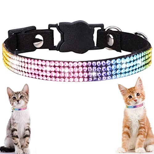 Breakaway Katzenhalsband mit Glöckchen, Kätzchen-Halskette für Kätzchen, Welpen, Hunde, glitzernde Strasssteine, für kleine Haustiere, Mädchen und Jungen (1 Stück) (schwarz) von MUZIEBA