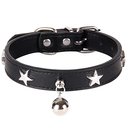 Hundehalsband mit Sternnieten und Glöckchen, Hundehalsband für Welpen, kleine, mittelgroße und große Hunde, Katzen, Haustierhalsband, Jungen, Mädchen, Hund (M: 27,9 - 35,6 cm, Schwarz) von MUZIEBA