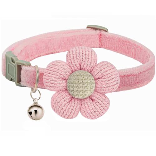 Katzenhalsband, Kätzchenhalsband mit Blumenhalsband-Anhängern, Welpenhalsband mit Glöckchen, verstellbares Kätzchen-Halsband für Mädchen, Jungen, Katzen (Rosa) von MUZIEBA