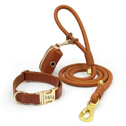 MVM Hundeleine mit Halsband & Kotbeutelspender Set - Wasserdicht & Pflegeleicht - PU Leder & Geflochtenes Nylon - Goldene Verschlüsse - Verstellbar Kleine, Mittlere & Große Hunde - [Braun, MVM Hundeleine mit Halsband & Kotbeutelspender Set - Wasserdicht & Pflegeleicht - PU Leder & Geflochtenes Nylon - Goldene Verschlüsse - Verstellbar Kleine, Mittlere & Große Hunde - [Braun, von MVM