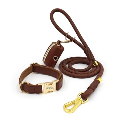 MVM Hundeleine mit Halsband & Kotbeutelspender Set - Wasserdicht & Pflegeleicht - PU Leder & Geflochtenes Nylon - Goldene Verschlüsse - Verstellbar Kleine, Mittlere & Große Hunde - [Dunkelbraun, MVM Hundeleine mit Halsband & Kotbeutelspender Set - Wasserdicht & Pflegeleicht - PU Leder & Geflochtenes Nylon - Goldene Verschlüsse - Verstellbar Kleine, Mittlere & Große Hunde - [Dunkelbraun, von MVM