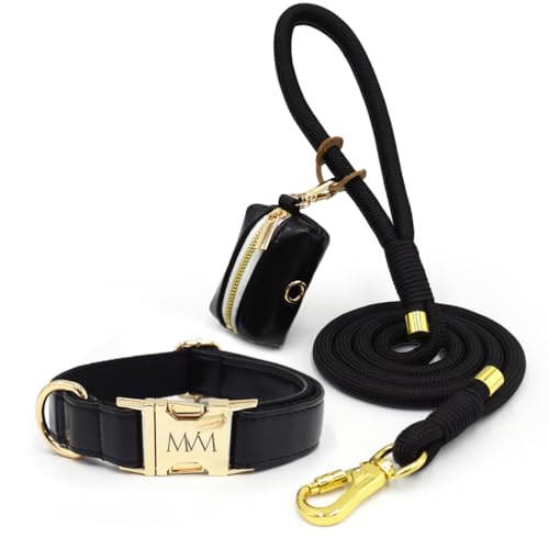 MVM Hundeleine mit Halsband & Kotbeutelspender Set - Wasserdicht & Pflegeleicht - PU Leder & Geflochtenes Nylon - Goldene Verschlüsse - Verstellbar Kleine, Mittlere & Große Hunde - [Schwarz, MVM Hundeleine mit Halsband & Kotbeutelspender Set - Wasserdicht & Pflegeleicht - PU Leder & Geflochtenes Nylon - Goldene Verschlüsse - Verstellbar Kleine, Mittlere & Große Hunde - [Schwarz, von MVM