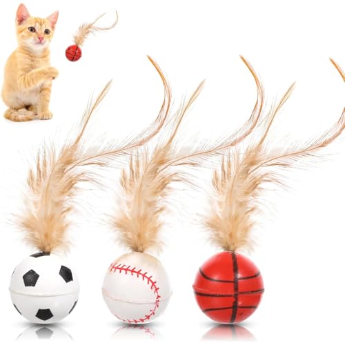 MVOLEGDE 3 Stück Superelastisch Katzenspielzeug Ball, Interaktive Katzenspielzeug Federn, Silikon Federspielzeug für Katzen, Kätzchen Spielen Sport Chase und Training Cat Toy, für Hauskatzen von MVOLEGDE