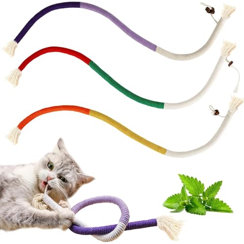MVOLEGDE 3er Set Katzenminze Spielzeug, Lila, Rot-Grün, Orange Katzenspielzeug, 70 cm Interaktives Katzenspielzeug, Gegen Mundgeruch Catnip, Katzen Langeweile Minzbiss für Katzen, für Kätzchen von MVOLEGDE