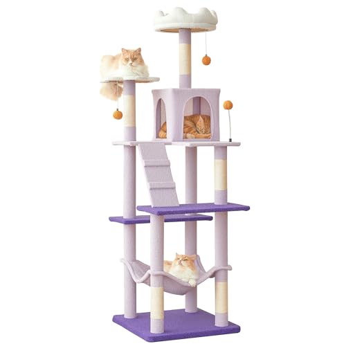 MWPO Flower Großer Katzenbaum, 178 cm, mehrstöckiger hoher Katzenturm für Indoor-Katzen, Plüsch-Katzenhütte mit großen gepolsterten Sitzstangen, Sisalüberzogene Kratzbäume, Hängematte, Spielzeug für von MWPO