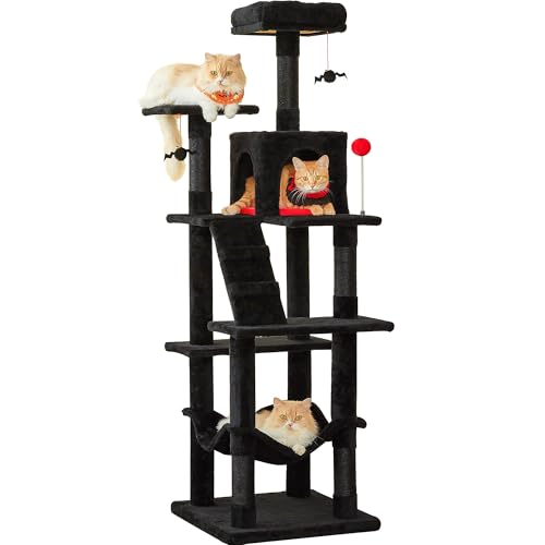 MWPO Gothic Katzenbaum für Indoor-Katzen, 63,8 Zoll Mehrstöckiger Katzenturm mit Sisalüberzogenen Kratzstämmen, gepolsterte Plattform, Hängematte, baumelnde Spielzeuge, Stabile Katzenhütte MWPO Gothic Katzenbaum für Indoor-Katzen, 63,8 Zoll Mehrstöckiger Katzenturm mit Sisalüberzogenen Kratzstämmen, gepolsterte Plattform, Hängematte, baumelnde Spielzeuge, Stabile Katzenhütte von MWPO