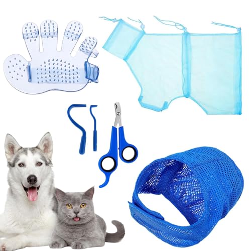 MWZBTG Katzenwaschbeutel, Katzenbadebeutel | Cat Duschbag Anti Scratch - 5 Stück Massage Pinsel Zierkrallenpflege mit Nagelschneider Trimmer Pflege -Reinigungsmittel zum Waschen von MWZBTG