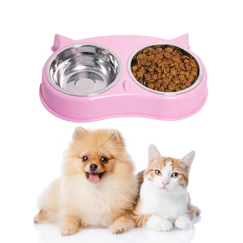 MXCELL Doppelte Wasser- und Futternäpfe für Hunde und Katzen, Premium-Edelstahl-Futternäpfe mit rutschfester PP-Basis, Haustier-Futterspender für Katzen und kleine Hunde (Rosa) von MXCELL