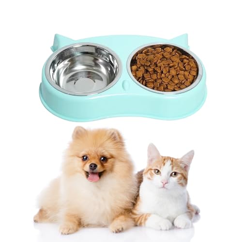 MXCELL Doppelte Wasser- und Futternäpfe für Hunde und Katzen, Premium-Edelstahl-Futternäpfe mit rutschfester PP-Basis, Haustier-Futterspender für Katzen und kleine Hunde (grün) von MXCELL