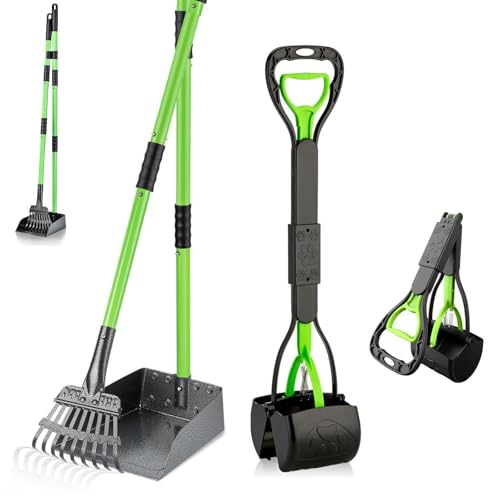 MXF Hundekotschaufel-Set, 2-in-1 Haustierkotschaufel mit langem Griff, 71,1 cm, oben und Edelstahl-Tablett und Rechen für mittelgroße und kleine Hunde, strapazierfähig für Gras, Schmutz, Kies MXF Hundekotschaufel-Set, 2-in-1 Haustierkotschaufel mit langem Griff, 71,1 cm, oben und Edelstahl-Tablett und Rechen für mittelgroße und kleine Hunde, strapazierfähig für Gras, Schmutz, Kies von MXF