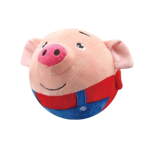 MXGRAPHIC Elektronisches Hundespielzeug Mit Musik, Vibration, Hüpfball, Welpenball, Aktiv Beweglicher Plüsch, Singender Hund, Kau-Quietschball(Rabbit Red Pig) von MXGRAPHIC