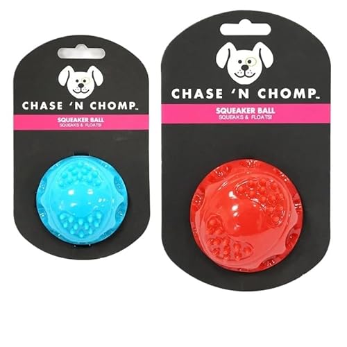 MXGRAPHIC Hundespielzeug, Quietschender Hüpfball, Langlebig, Schwimmfähig, Federnd, Haustierspielzeug, Quietschender Ball, Bissfest, for Kleine Bis Große Hunde(S Blue and L red) von MXGRAPHIC