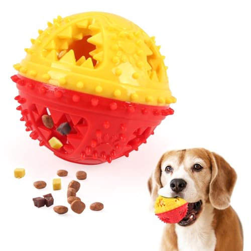 MXGRAPHIC Kauspielzeug for Hunde, Zähneknirschen, Soundball-Spielzeug, auslaufende Futterbälle, Anti-Biss, interaktives Training, Reinigungsspielzeug for Zähne(Red and Yellow) von MXGRAPHIC