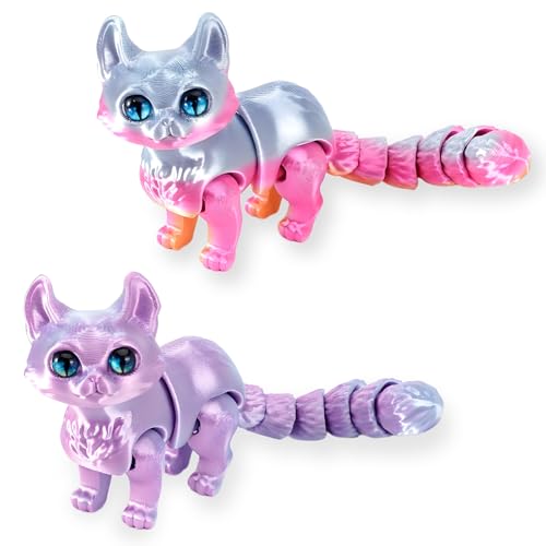 MXYZQDE 2Stück 16CM 3D Printed Cat Toy, 3D Tiere, 3D Spielzeug,Süße und Bunte Katze, Agiler Langer Schwanz, Geeignet Für Gelenkige Plüsch Spielzeug Geschenk Katze Enthusiasten. von MXYZQDE