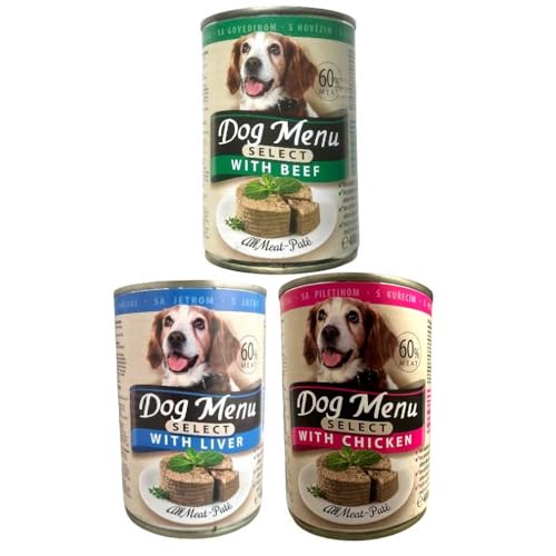 Dog Menü Select Premium Hundefutter 60% Fleisch Pastete 3 Sorten 60 x 400g *ohne Konservierungsstoffe, reich an Nährstoffen* von MY HAPPY PETS
