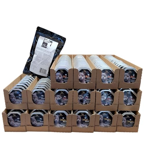 MY HAPPY PETS Super Premium Katzenfutter getreidefrei 240 x 99,2g Schalen (4 Sorten à 60 Schalen) + 300g Ministicks Lachs mit Forelle von MY HAPPY PETS