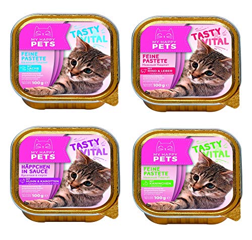 Premium Katzenfutter Pastete/Ragout 4 Verschiedene Sorten 256 x 100g von MY HAPPY PETS