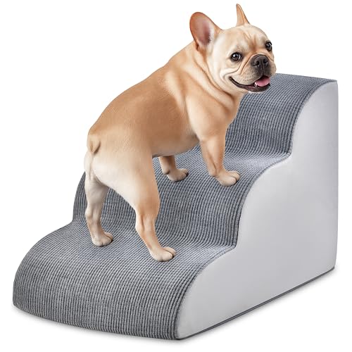 Hundetreppe für kleine Hunde, 39,9 cm hoch, Haustiertreppe mit hochdichtem Schaumstoff, 3-stufige Hundetreppe für Bett, Couch oder Sofa, geschwungenes Rampen-Design für Welpen, mittelgroße Haustiere Hundetreppe für kleine Hunde, 39,9 cm hoch, Haustiertreppe mit hochdichtem Schaumstoff, 3-stufige Hundetreppe für Bett, Couch oder Sofa, geschwungenes Rampen-Design für Welpen, mittelgroße Haustiere von MYAXBD