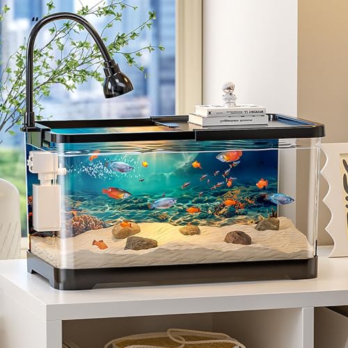 Acryl-Aquarium, Aquarium Komplett Mit LED-Beleuchtung Und Innenfilter Für Fische Und Wasserpflanzen(Black,Medium) von MYBSXKEOZ