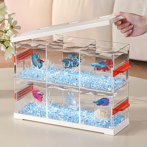 Acryl-Mini-Aquarium, Garnelen Aufzuchtbecken,Mini-Aquarium,Brutkasten Stapelbarer Würfelbehälter(White,Double Layer) von MYBSXKEOZ