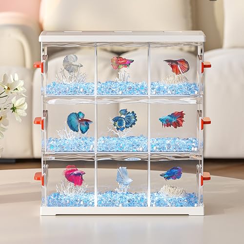 Acryl-Mini-Aquarium, Garnelen Aufzuchtbecken,Mini-Aquarium,Brutkasten Stapelbarer Würfelbehälter(White,Triple Layer) von MYBSXKEOZ