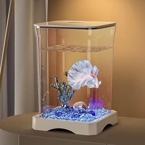 Aquarium Komplettset, LED-Licht Rechteckiges Aquarium Kleines Aquarien Starterset Für Zuhause, Büro, Wohnzimmer(White) von MYBSXKEOZ