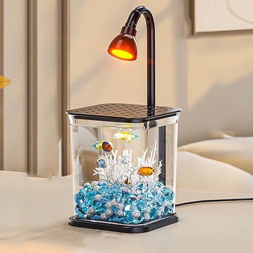 Aquarium Mit Fütterungsöffnung Oben Und Licht, Aquarium Starter Kit Mit Umgebungslicht, Kleines Desktop Dekor Betta Fischtank Für Kampffische, 12.4 X 5.2 X 4.61cm(Black,A) von MYBSXKEOZ