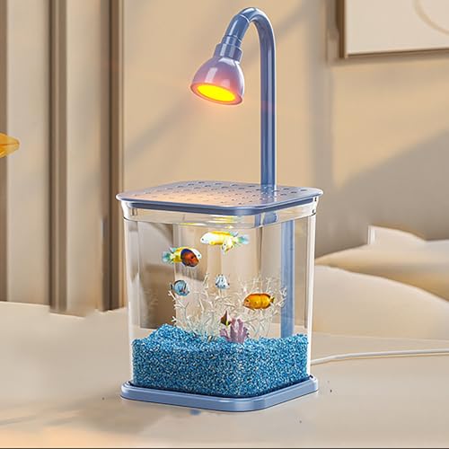 Aquarium Mit Fütterungsöffnung Oben Und Licht, Aquarium Starter Kit Mit Umgebungslicht, Kleines Desktop Dekor Betta Fischtank Für Kampffische, 12.4 X 5.2 X 4.61cm(Blue,B) von MYBSXKEOZ