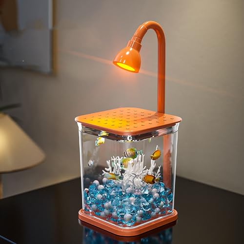 Aquarium Mit Fütterungsöffnung Oben Und Licht, Aquarium Starter Kit Mit Umgebungslicht, Kleines Desktop Dekor Betta Fischtank Für Kampffische, 12.4 X 5.2 X 4.61cm(Orange,A) von MYBSXKEOZ
