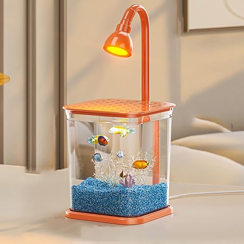 Aquarium Mit Fütterungsöffnung Oben Und Licht, Aquarium Starter Kit Mit Umgebungslicht, Kleines Desktop Dekor Betta Fischtank Für Kampffische, 12.4 X 5.2 X 4.61cm(Orange,B) von MYBSXKEOZ